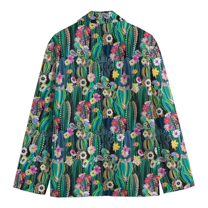 Watercolor Blooming Cactus Print Men's Cotton Blazer