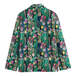 Watercolor Blooming Cactus Print Men's Cotton Blazer