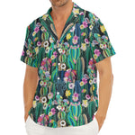 Watercolor Blooming Cactus Print Men's Deep V-Neck Shirt