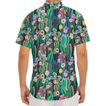 Watercolor Blooming Cactus Print Men's Deep V-Neck Shirt