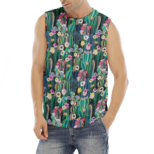 Watercolor Blooming Cactus Print Men's Fitness Tank Top