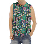 Watercolor Blooming Cactus Print Men's Fitness Tank Top