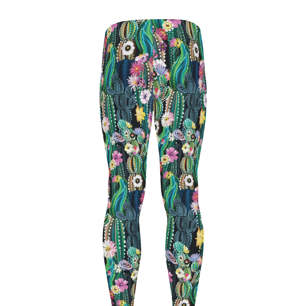 Watercolor Blooming Cactus Print Men's leggings