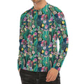 Watercolor Blooming Cactus Print Men's Long Sleeve Rash Guard