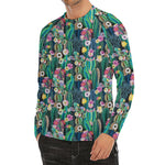 Watercolor Blooming Cactus Print Men's Long Sleeve Rash Guard