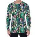Watercolor Blooming Cactus Print Men's Long Sleeve T-Shirt