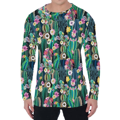 Watercolor Blooming Cactus Print Men's Long Sleeve T-Shirt