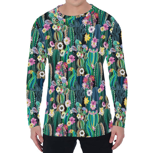 Watercolor Blooming Cactus Print Men's Long Sleeve T-Shirt
