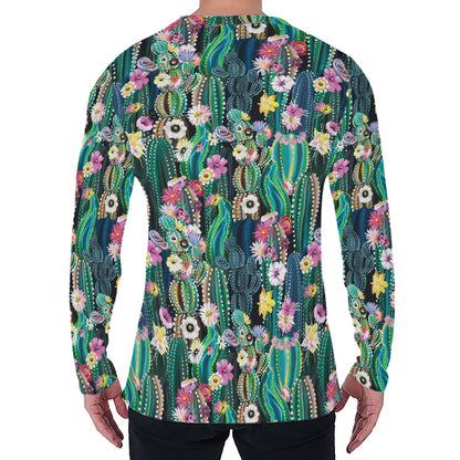 Watercolor Blooming Cactus Print Men's Long Sleeve T-Shirt