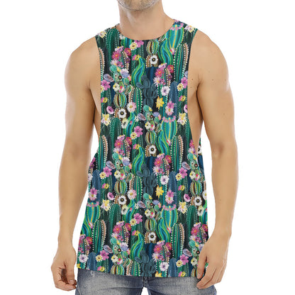 Watercolor Blooming Cactus Print Men's Muscle Tank Top