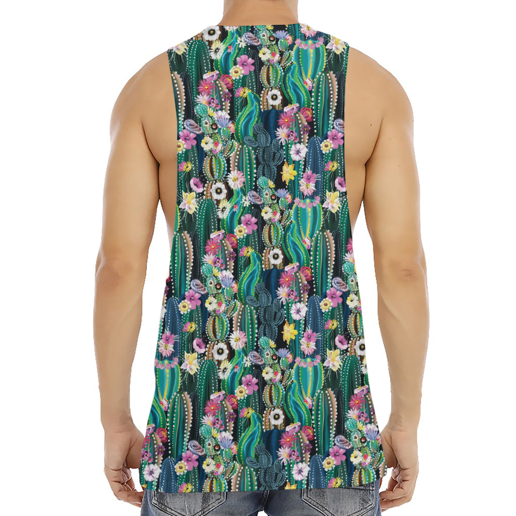 Watercolor Blooming Cactus Print Men's Muscle Tank Top