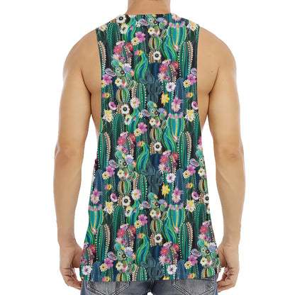 Watercolor Blooming Cactus Print Men's Muscle Tank Top