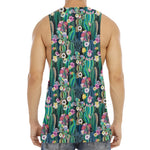 Watercolor Blooming Cactus Print Men's Muscle Tank Top
