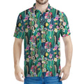 Watercolor Blooming Cactus Print Men's Polo Shirt