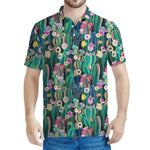 Watercolor Blooming Cactus Print Men's Polo Shirt