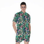 Watercolor Blooming Cactus Print Men's Rompers