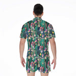 Watercolor Blooming Cactus Print Men's Rompers