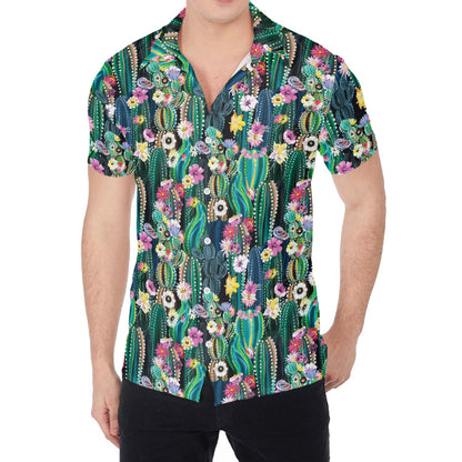 Watercolor Blooming Cactus Print Men's Shirt