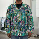 Watercolor Blooming Cactus Print Men's Shirt Jacket