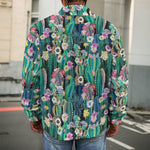 Watercolor Blooming Cactus Print Men's Shirt Jacket