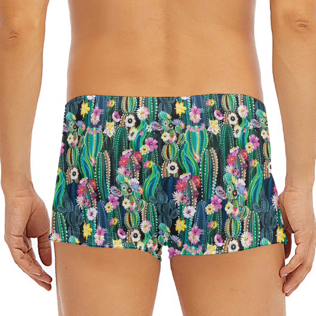 Watercolor Blooming Cactus Print Men's Short Boxer Briefs