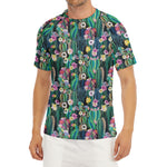 Watercolor Blooming Cactus Print Men's Short Sleeve Rash Guard