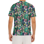 Watercolor Blooming Cactus Print Men's Short Sleeve Rash Guard