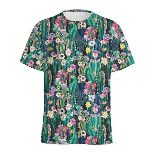 Watercolor Blooming Cactus Print Men's Sports T-Shirt