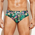 Watercolor Blooming Cactus Print Men's Swim Briefs