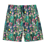 Watercolor Blooming Cactus Print Men's Swim Trunks