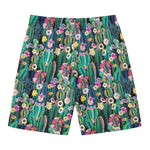 Watercolor Blooming Cactus Print Men's Swim Trunks
