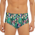 Watercolor Blooming Cactus Print Men's Triangle Swim Briefs
