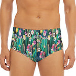 Watercolor Blooming Cactus Print Men's Triangle Swim Briefs