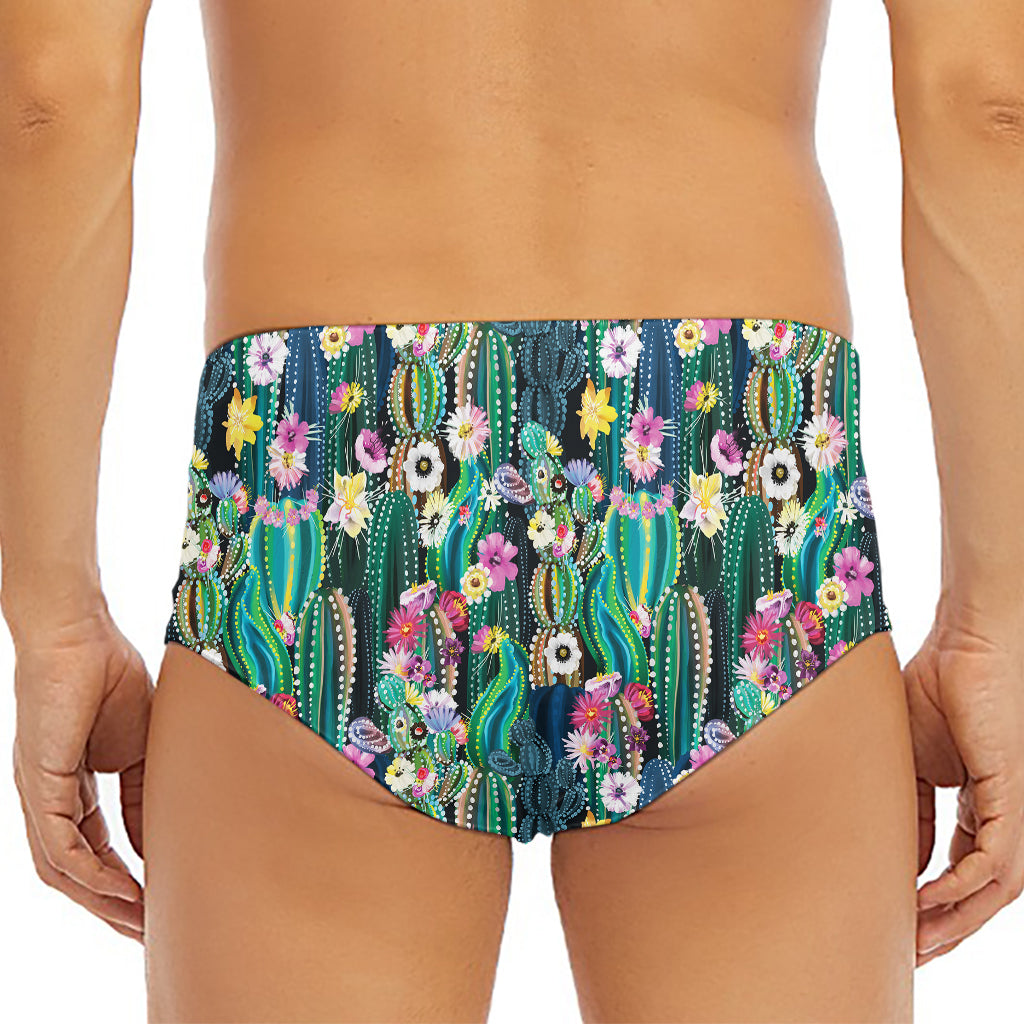 Watercolor Blooming Cactus Print Men's Triangle Swim Briefs