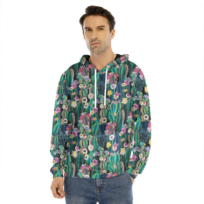 Watercolor Blooming Cactus Print Men's Velvet Pullover Hoodie