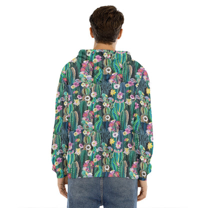 Watercolor Blooming Cactus Print Men's Velvet Pullover Hoodie