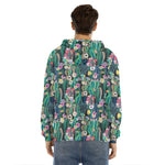 Watercolor Blooming Cactus Print Men's Velvet Pullover Hoodie