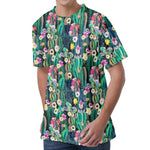 Watercolor Blooming Cactus Print Men's Velvet T-Shirt