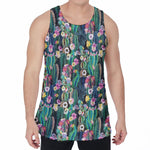 Watercolor Blooming Cactus Print Men's Velvet Tank Top