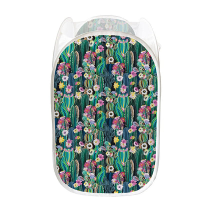Watercolor Blooming Cactus Print Mesh Laundry Hamper