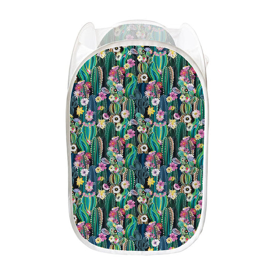 Watercolor Blooming Cactus Print Mesh Laundry Hamper