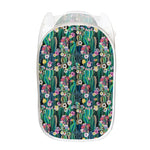 Watercolor Blooming Cactus Print Mesh Laundry Hamper