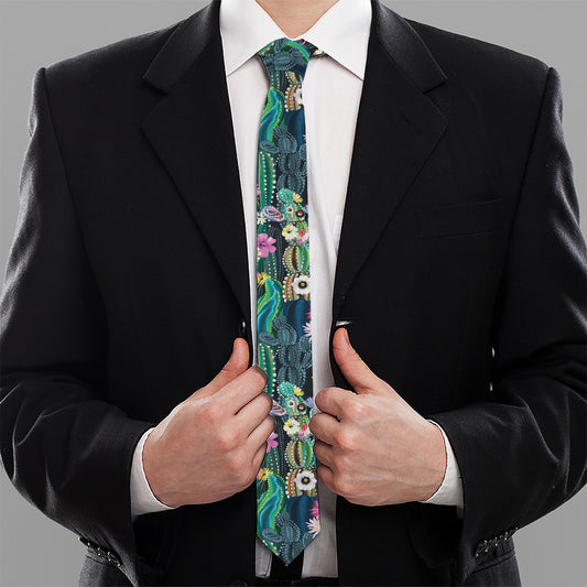 Watercolor Blooming Cactus Print Necktie