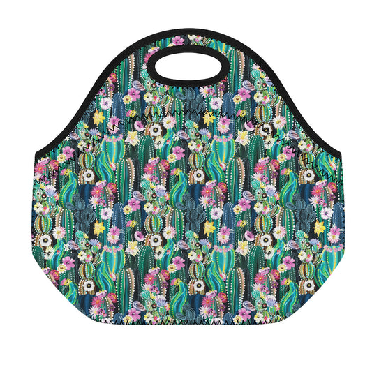 Watercolor Blooming Cactus Print Neoprene Lunch Bag