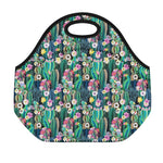 Watercolor Blooming Cactus Print Neoprene Lunch Bag