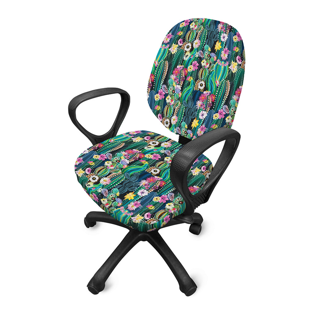 Watercolor Blooming Cactus Print Office Chair Cover