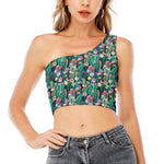 Watercolor Blooming Cactus Print One Shoulder Crop Top