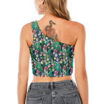 Watercolor Blooming Cactus Print One Shoulder Crop Top
