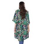 Watercolor Blooming Cactus Print Open Front Beach Cover Up