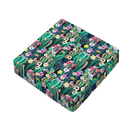 Watercolor Blooming Cactus Print Outdoor Seat Cushion Cover